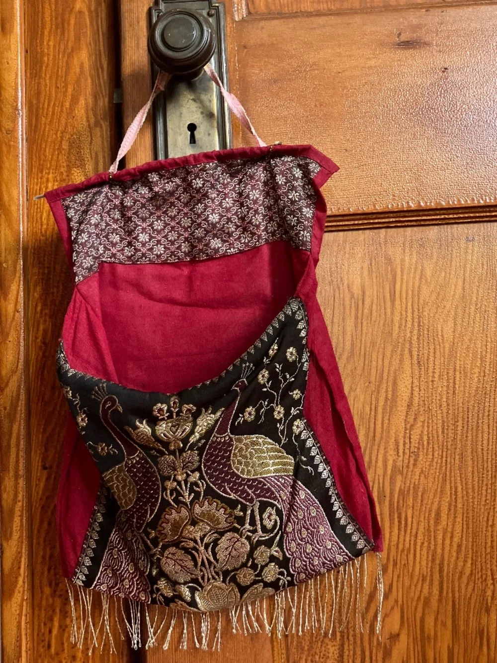 Artisanal Kashmiri Peacock Embroidered Wall Pouch / Mono Stole